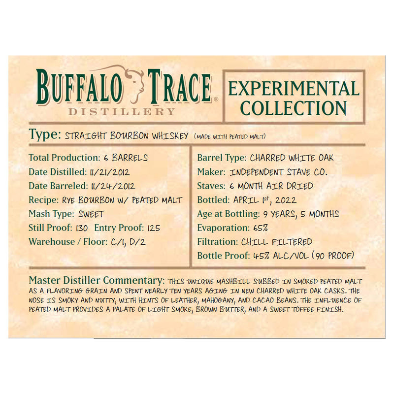 Buffalo Trace Experimental Collection Straight Bourbon Whiskey Made With Peated Malt