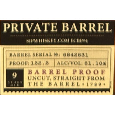 Elijah Craig Single Barrel Barrel Proof Selected by Sip Whiskey 122.2 Proof