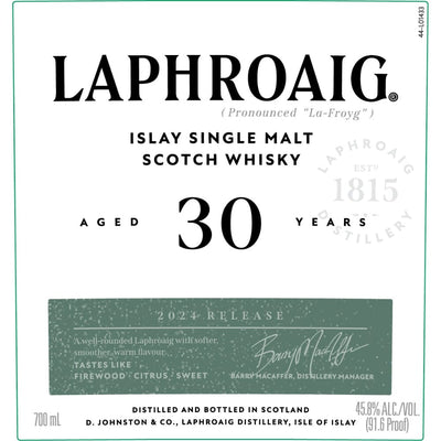 Laphroaig 30 Year Old 2024 Release