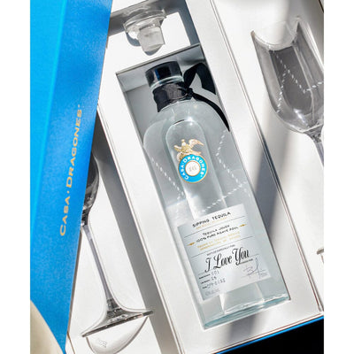 Tequila Casa Dragones Joven Personalized Gift Set with Flute Glasses