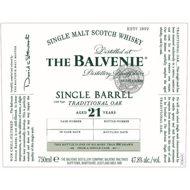 The Balvenie 21 Year Old Single Barrel Traditional Oak