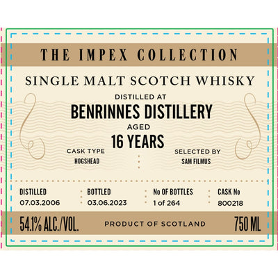 The ImpEx Collection Benrinnes Distillery 16 Year Old 2006