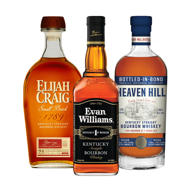 Heaven Hill 7 Year Old, Elijah Craig Small Batch, Evan Williams Black Label Bundle