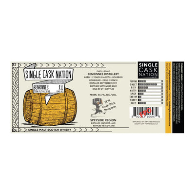 Single Cask Nation Benrinnes 11 Year Old Single Malt Scotch Whisky