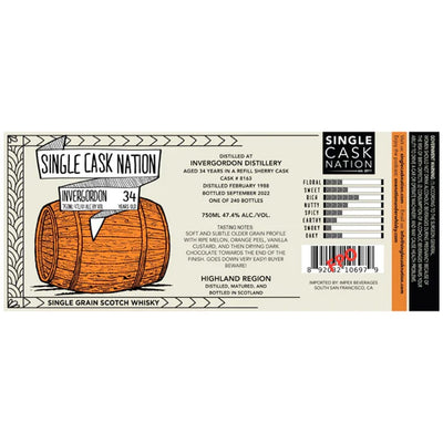 Single Cask Nation Invergordon 34 Year Old Single Grain Scotch Whisky