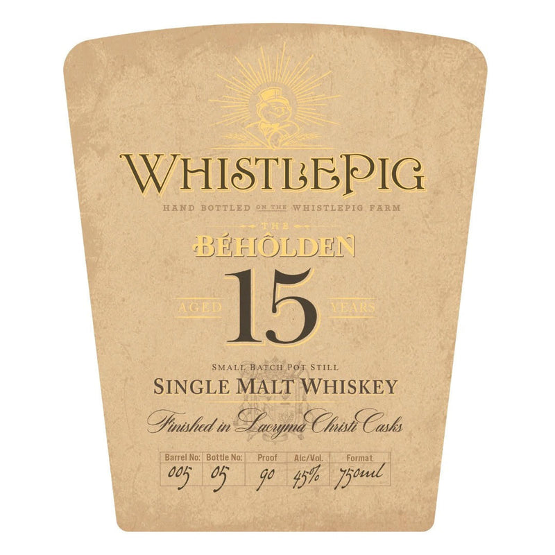 WhistlePig The Beholden 15 Year Old Finished In Lacryna Christi Casks