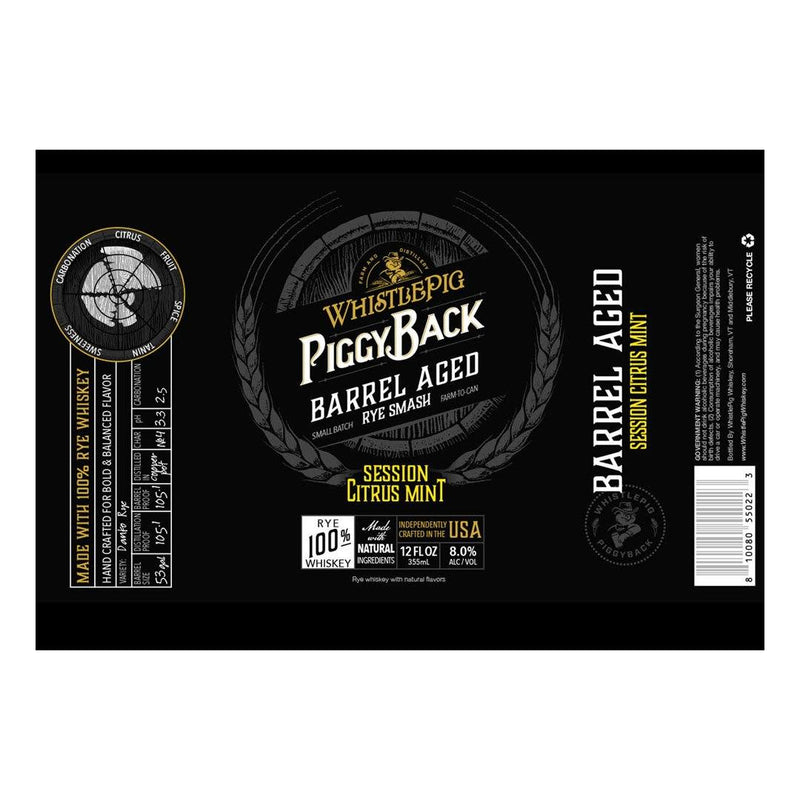 Whistlepig PiggyBack Barreled Age Rye Smash Canned Cocktail Session Citrus Mint